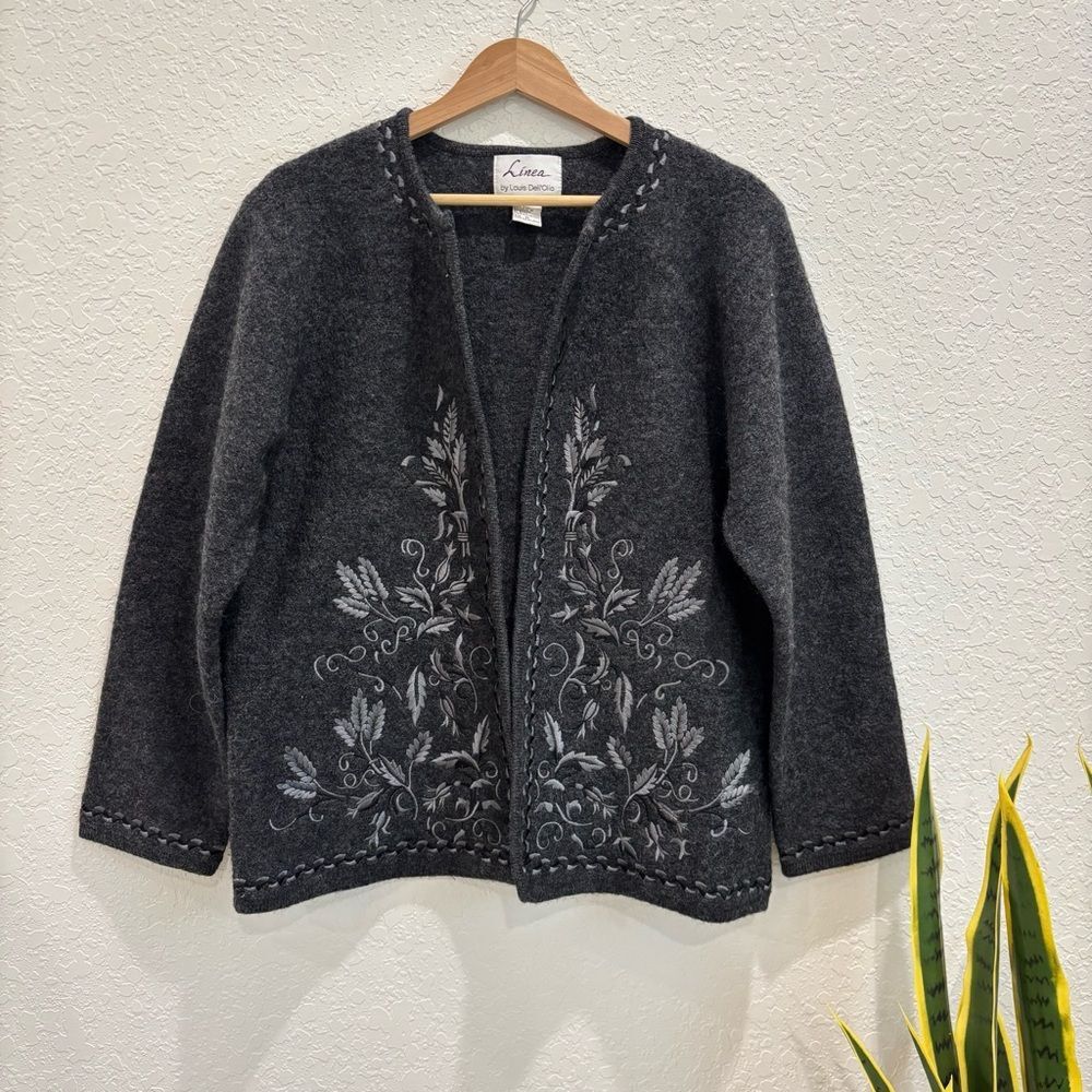 Linea by Louis Dell'Olio Gray Wool Embroidered Jacket Size Medium